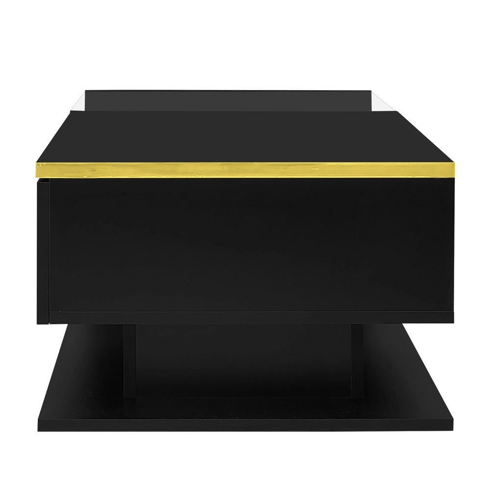 Tavolino da Caff¨¨ con LED e Vetro ¨C MINIMAL ¨C Nero Lucido 90 cm