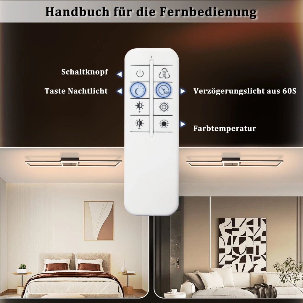 ZMH Lampada da soffitto plafoniera LED moderna nera 102 cm 2 cornici dimmerabili per soggiorno camera letto