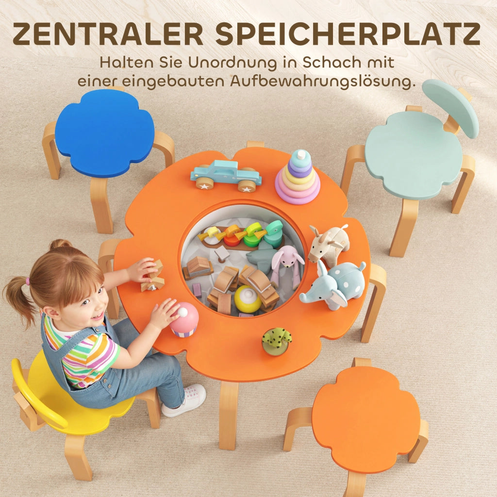 Set tavolo e sedie per bambini 5 pezzi ¨C zephmum ¨C Legno colorato con tasche di stoccaggio