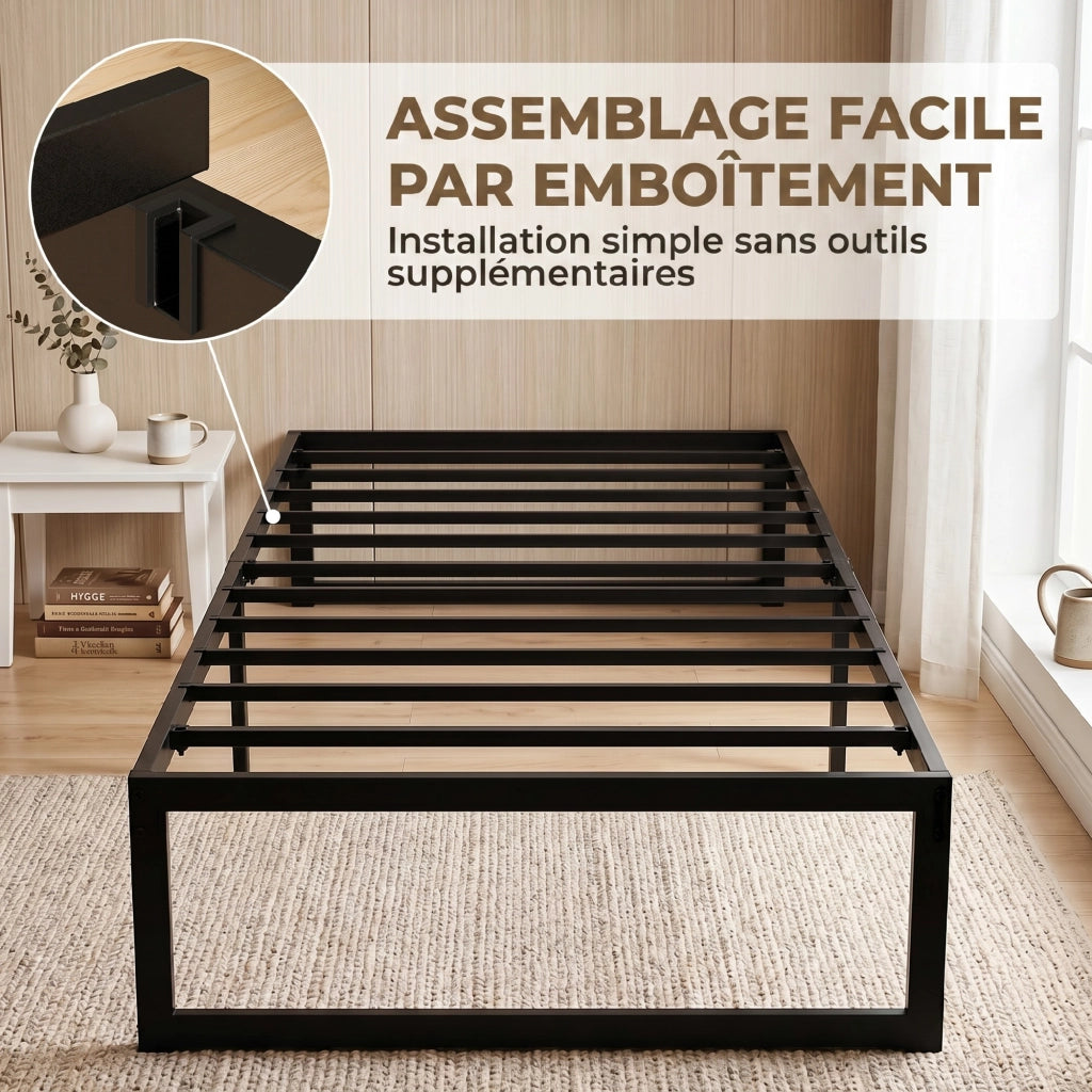 Letto singolo con contenitore ¨C Xylo ¨C 90x200 cm metallo nero con rete a doghe