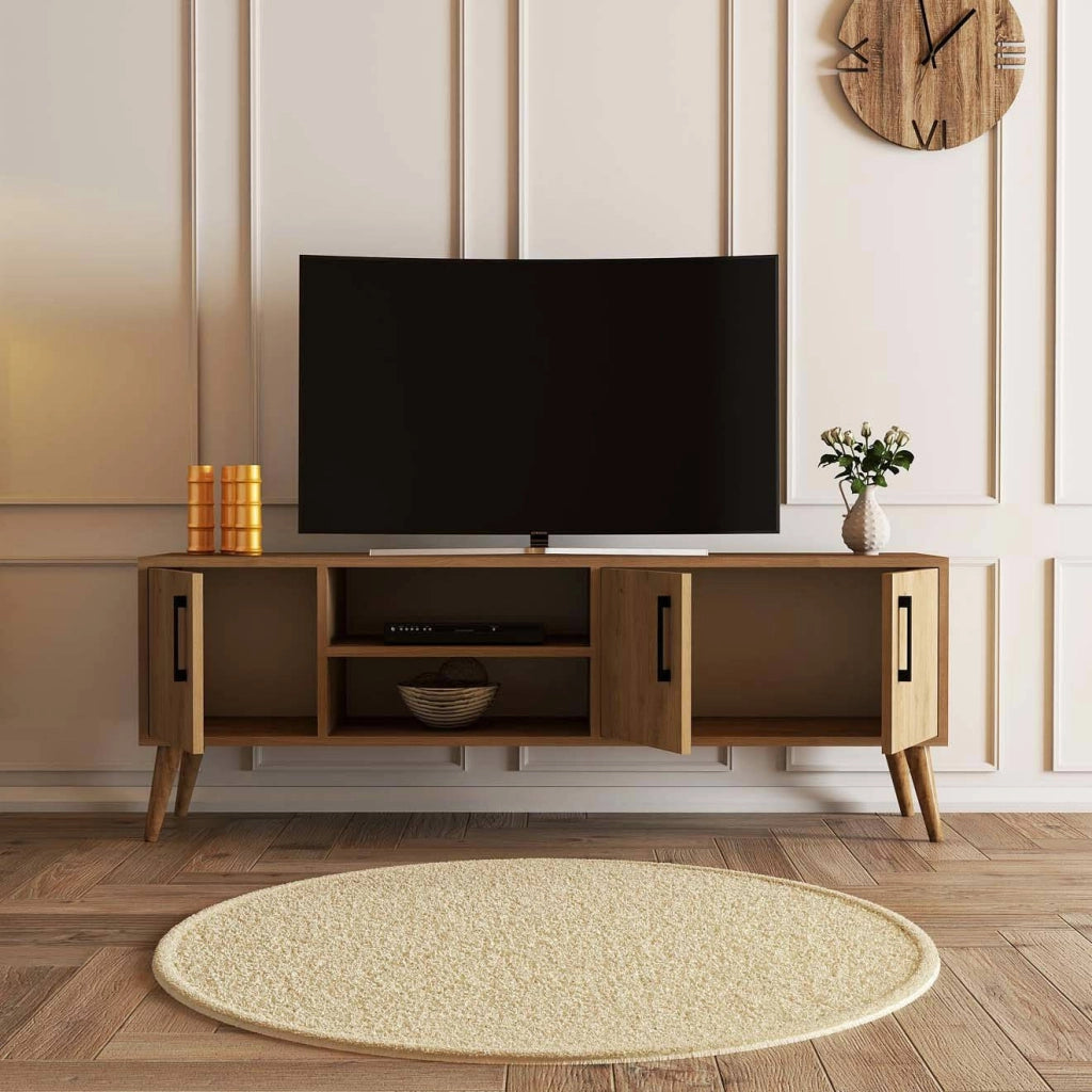 Brugine, Mobile Porta tv un Ripiano, 150x34x52h cm Marrone Quercia