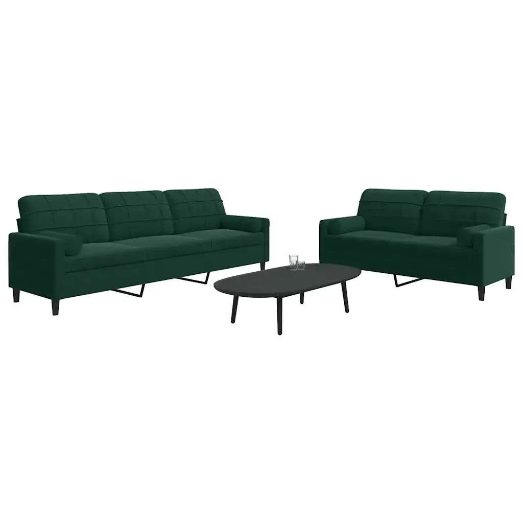 vidaXL Set di Divani 2 pz con Cuscini e Rinforzi Verde scuro Velluto