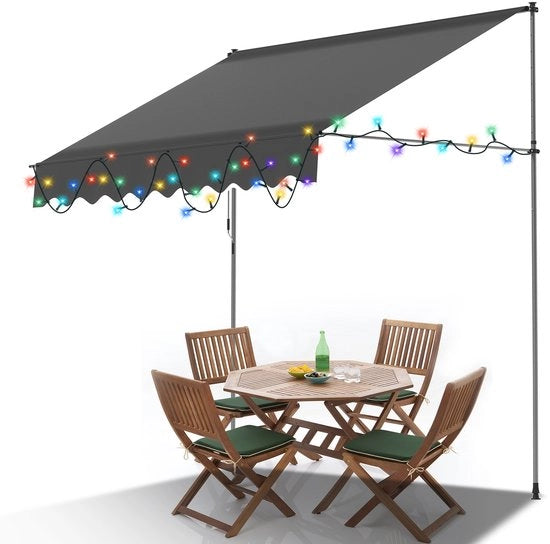 Ombrellone LED con Protezione UV e Acqua per Balcone, Terrazza e Giardino - Ombrello da Sole Regolabile 300cm Grigio