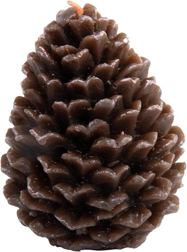 Set 4 Pezzi Candela Pigna Marrone con Finiture Bianche – 176 g – Decorazione Natalizia 7,5 x 14 cm