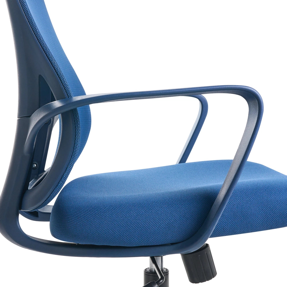Sedia da ufficio in tessuto blu rivestimento in rete girevole da scrivania per computer seduta regolabile schienale reclinabile