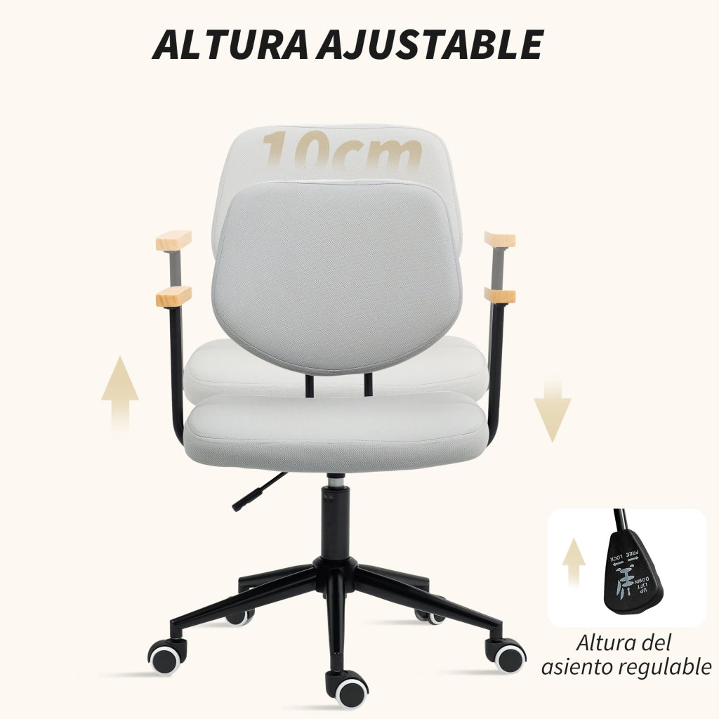 Sedia da ufficio con braccioli in legno, seduta regolabile con ruote ¨C Xylo ¨C Grigio 59x55x84-94cm