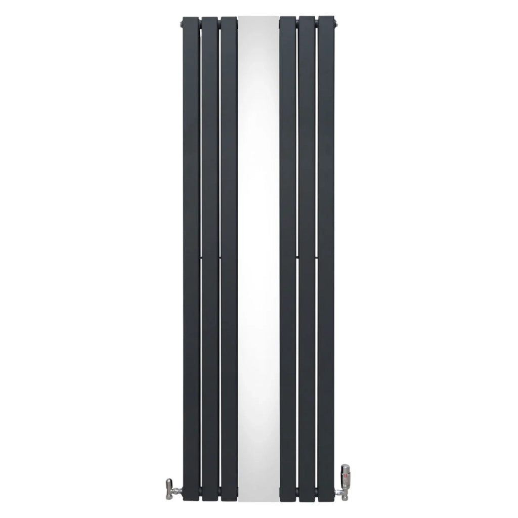 Radiatore a specchio a pannello piatto e valvole TRV cromate Grigio antracite 1800 mm x 565 mm