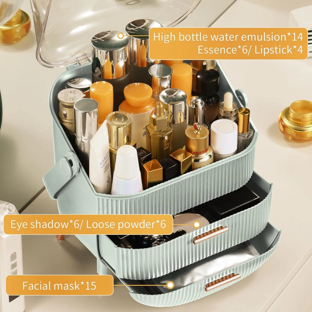 ZMH Porta trucchi da scrivania con più cassetti contenitore per cosmetici verde chiaro 29 x 19 x 38 cm