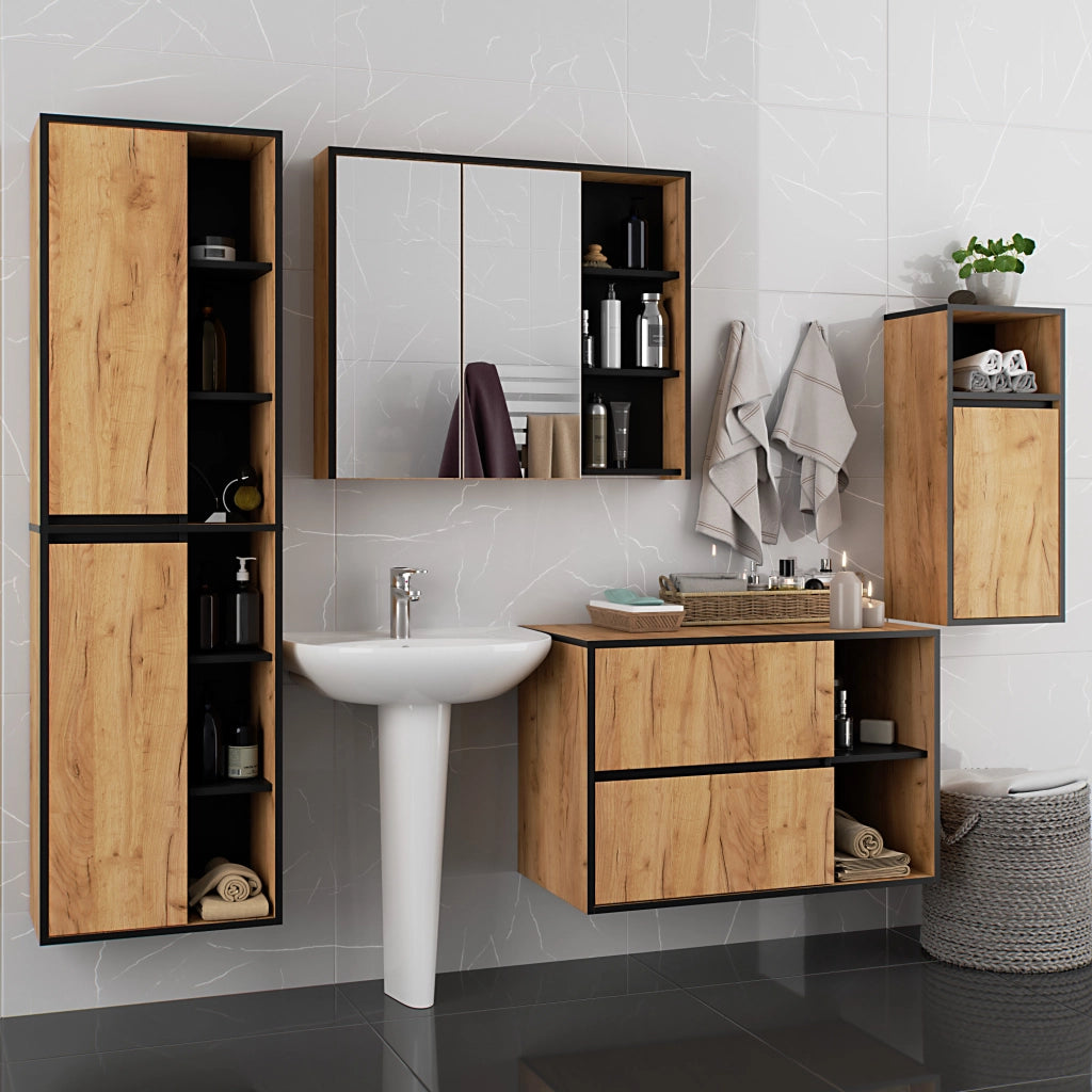 Mobile bagno sospeso VAMI Rovere Craft, Nero 35 cm 1 anta 35x30x80 cm