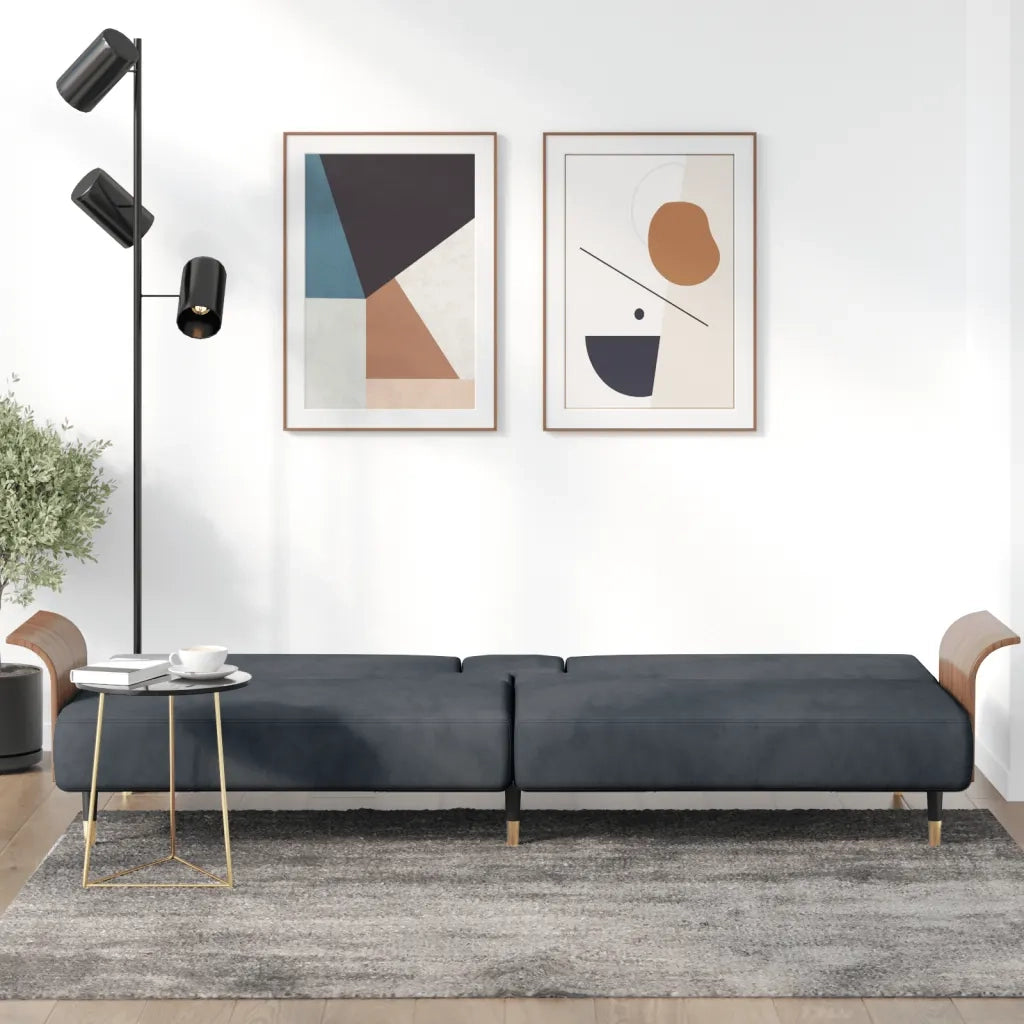 Divano letto | Sof¨¤ letto | Letto singolo con Portabicchieri in Velluto Grigio Scuro