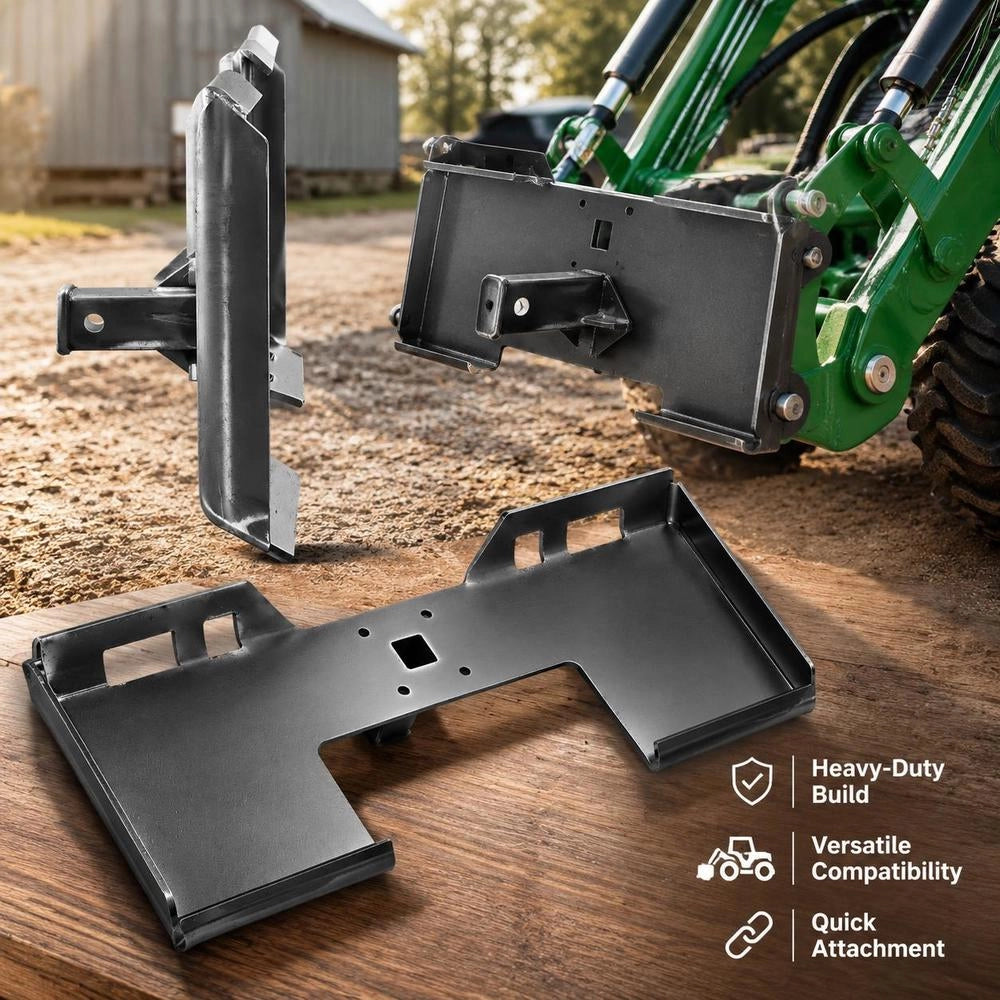 3/8 Inch Compact Loader Mounting Plate With 5.79 Cm Trailer Hitch, Quick-release Loading Plate Compatible With Compact Loaders And Tractors From Deere, Kubota, Bobcat, And Mahindra