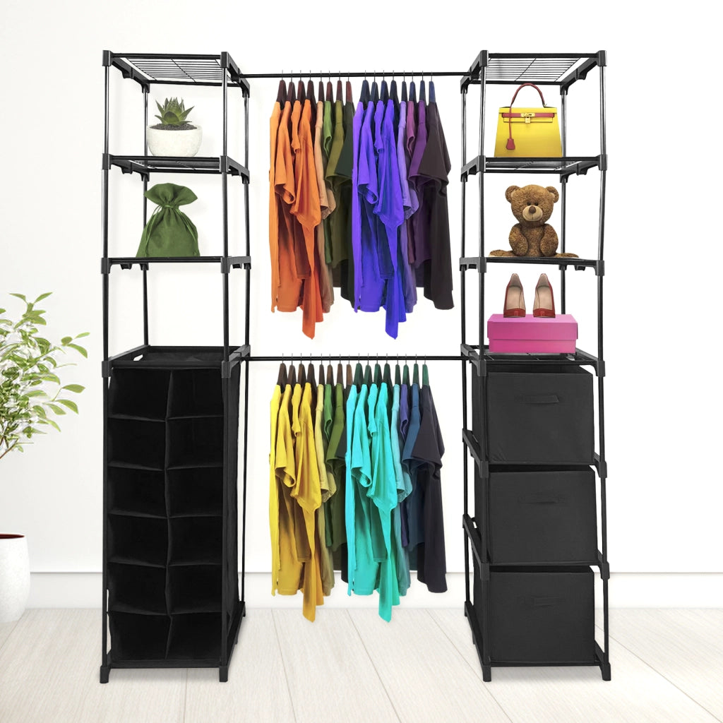 Appendiabiti Nyana Home | Organizzatore per abiti | 12 ripiani | 2 appendiabiti multi-altezza | 158 x 50 x 207 cm