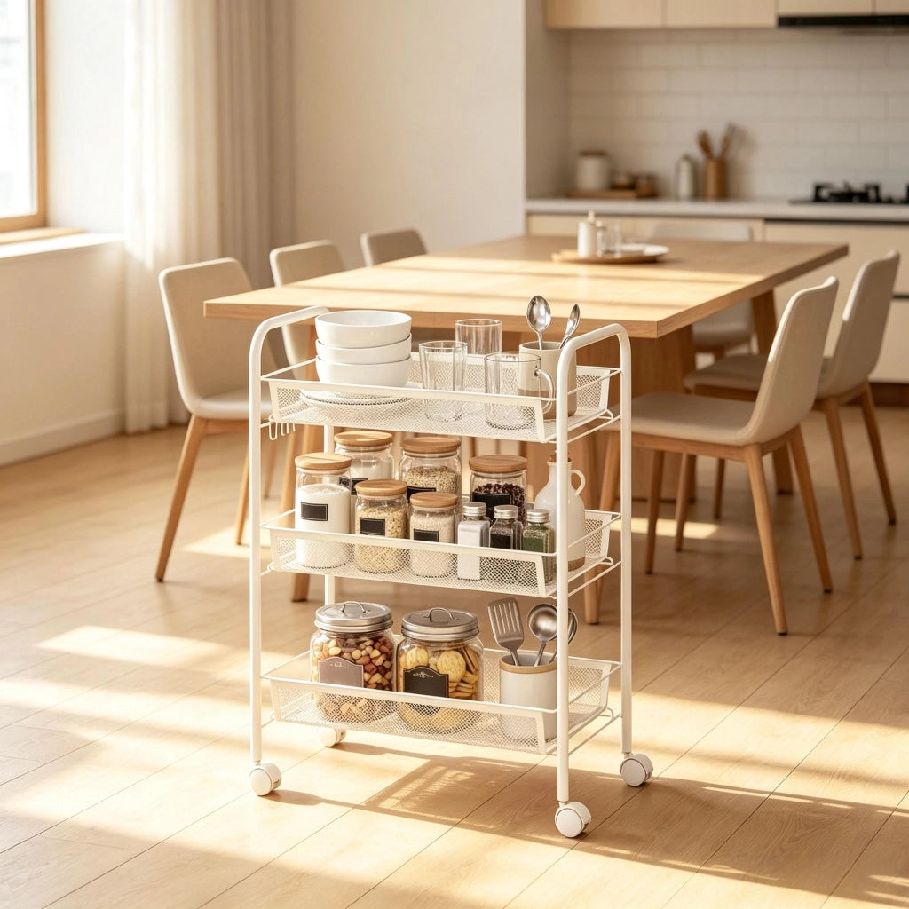 CARRELLO PORTAOGGETTI A 3 RIPIANI 45 x 26,5 x 63 cm IN ACCIAIO BIANCO