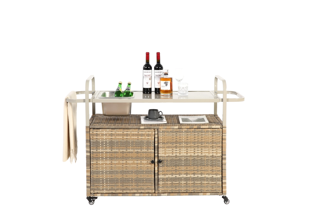 Carrello Bar da Giardino in Polyrattan con Ripiano in Acciaio ¨C MINIMAL ¨C Beige