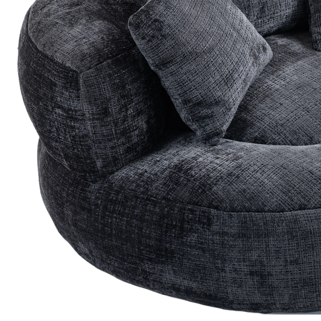Poltrona Pouf Relax 1 Posto con Schienale Alto e Braccioli; Seduta Ampia Confortevole; in Ciniglia Nero