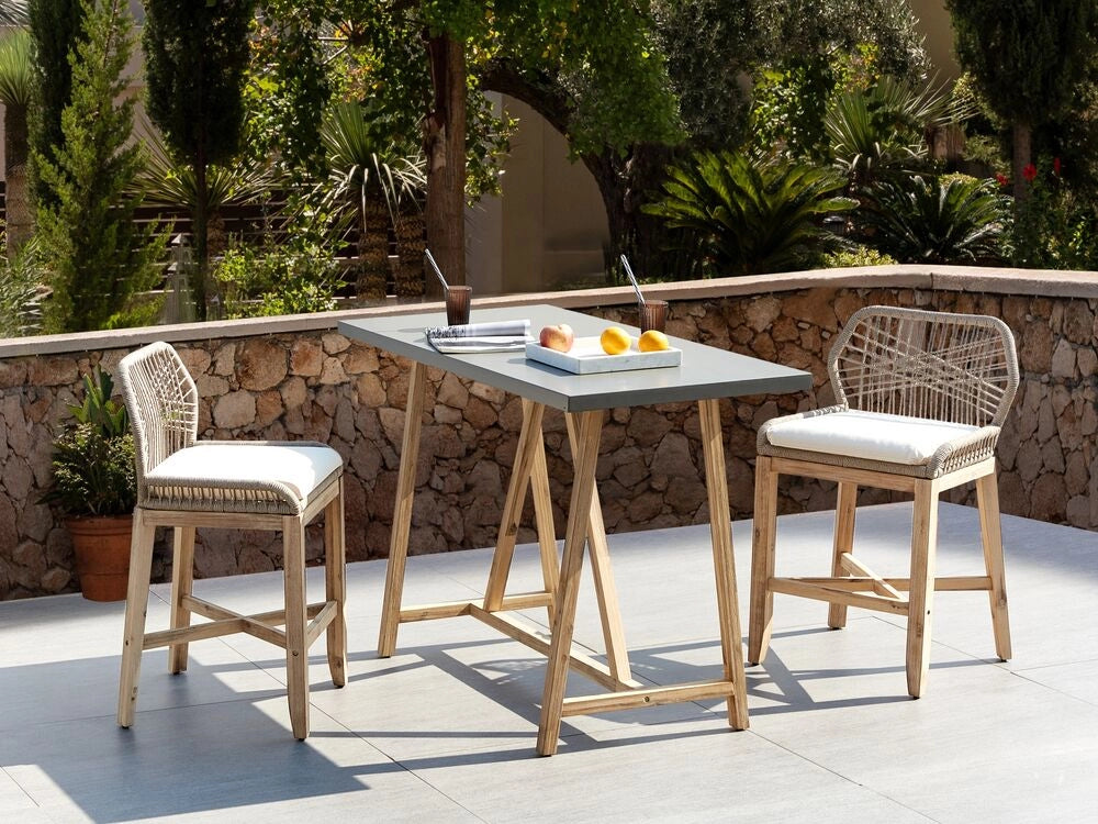 Terrazza da giardino Set da bistrot in legno di acacia chiaro Tavolo in cemento 2 sedie Cuscini beige Stile industriale