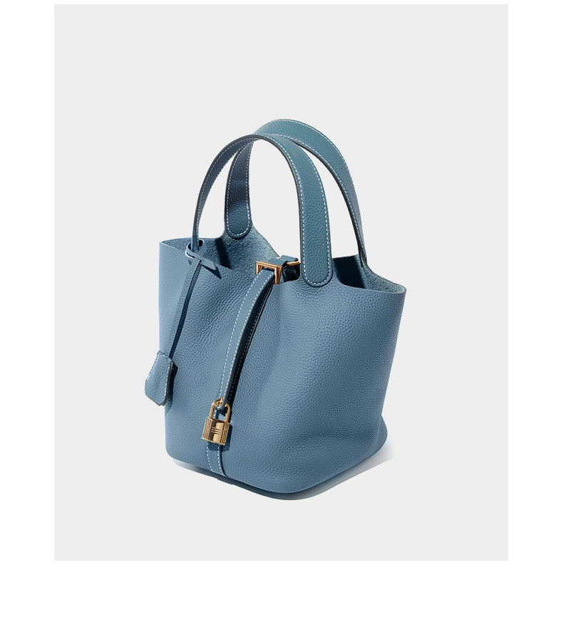 Borsa a mano da donna in vera pelle, a tracolla, a mano, a spalla, blu