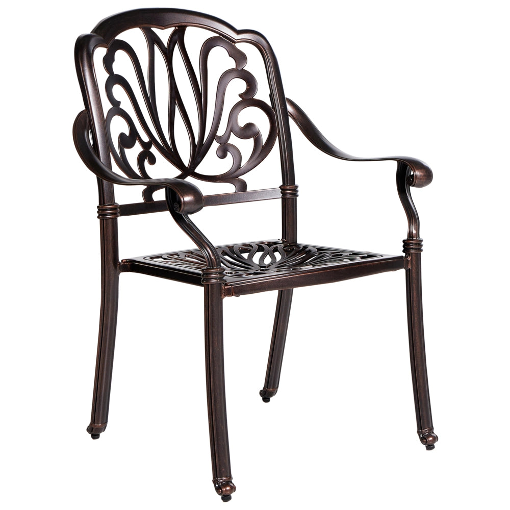 Set da pranzo da giardino Tavolo da esterno in alluminio marrone 4 sedie Cuscino per sedile in poliestere