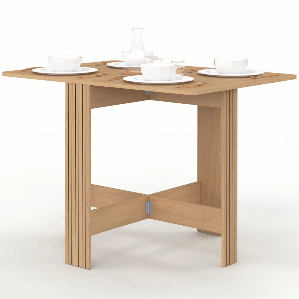 IDMarket - Tavolino pieghevole JULIETTE per 2-4 persone, con doghe in legno color rovere, 103 x 76 cm