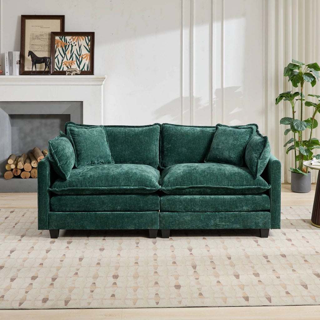 Divano modulare in ciniglia con cuscino ergonomico e seduta a doppio strato, verde per soggiorno e appartamento