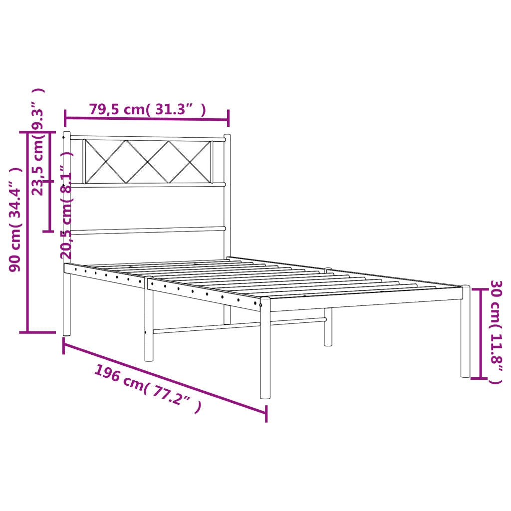 Giroletto con Testiera-Struttura Letto con testiera in Metallo Nero 75x190 cm 380903