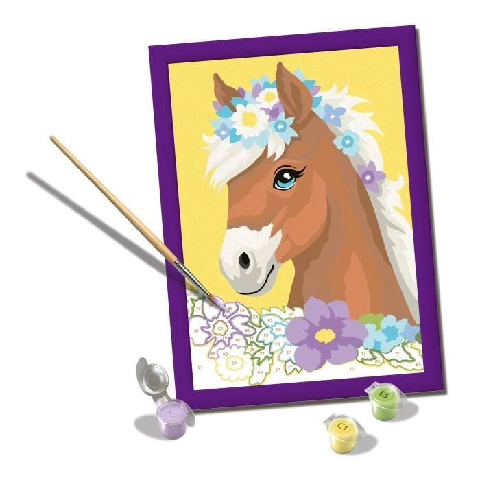 CreArt Kids 18x24cm Flowery Horse, Kit di pittura con i numeri, Numero d'arte, Età 7+, 25906, Ravensburger