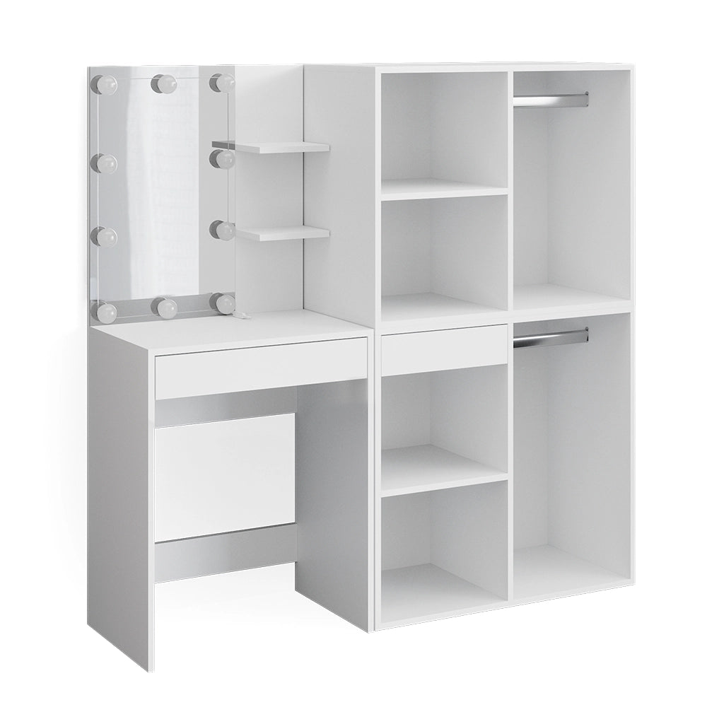 Vicco Tavolo da toeletta Bianco 140 cm con illuminazione LED e armadi
