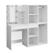 Vicco Tavolo da toeletta Bianco 140 cm con illuminazione LED e armadi