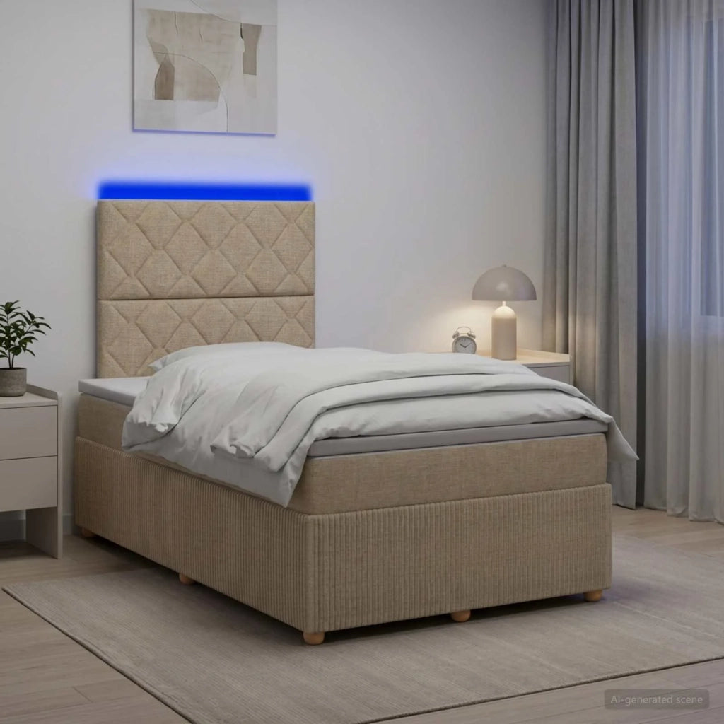 Letto Box Spring LED con Materasso Crema 120 x 190 cm Tessuto 3455823