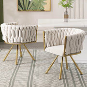 Set 2 sedie da pranzo girevoli 360° in velluto beige e oro; struttura in metallo