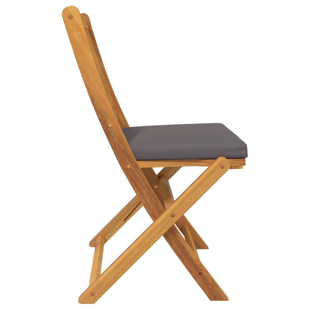 Sedia da giardino pieghevole  con cuscino grigio 2pz in legno massello di acacia