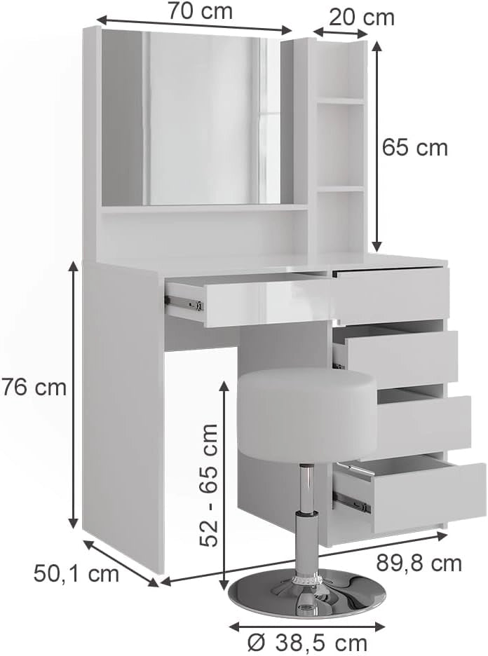 Tavolo da toeletta Sherry, Bianco/bianco lucido, 89.8 cm 4 parti