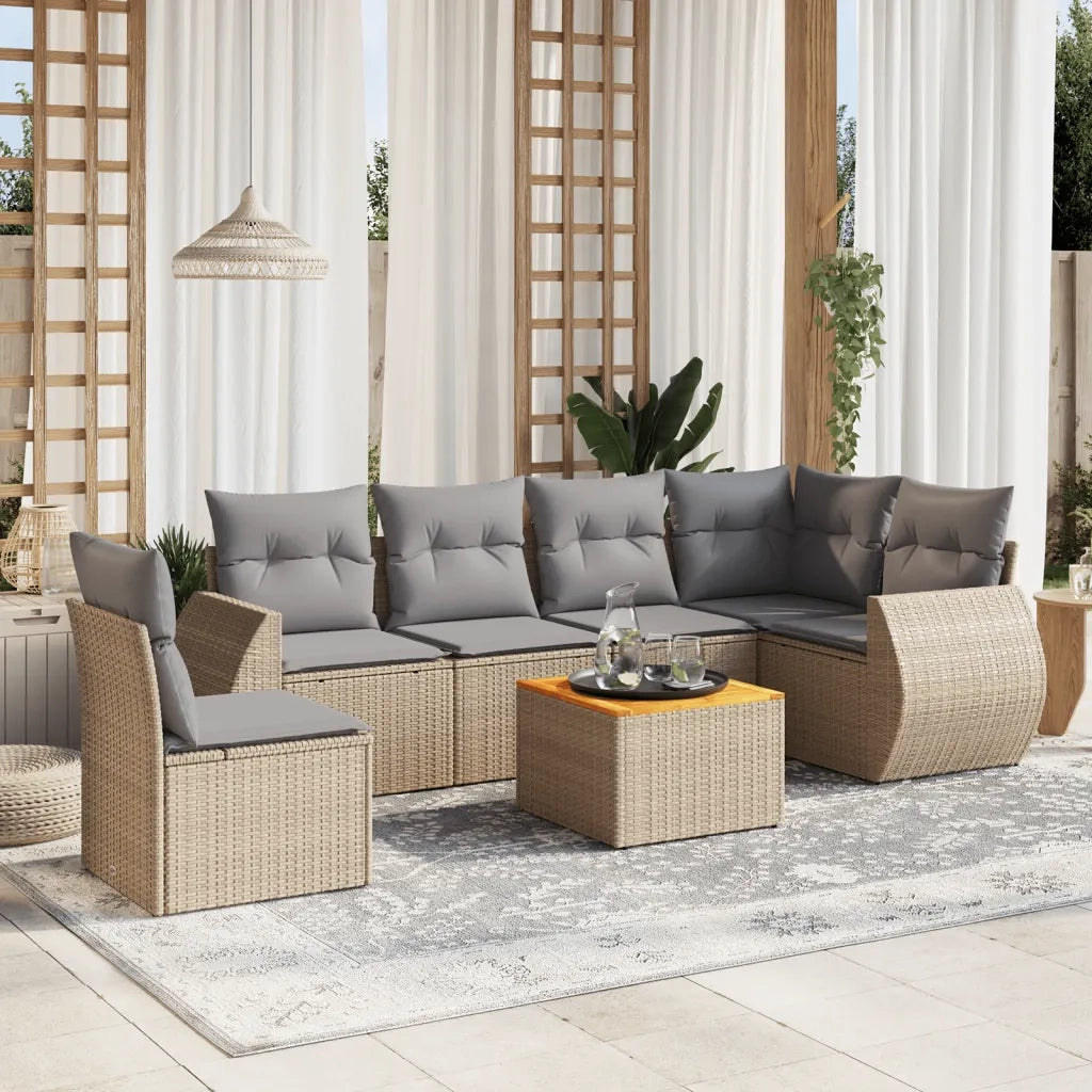 Set Divani da Giardino 7 pz con Cuscini Beige in Polyrattancod mxl 114197