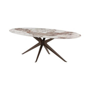 Tavolo da pranzo AVELIS ovale 220 cm in ceramica effetto marmo bianco e metallo bronzo