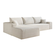 Divano angolare modulare con chaise longue e seduta profonda in tessuto a coste bianco