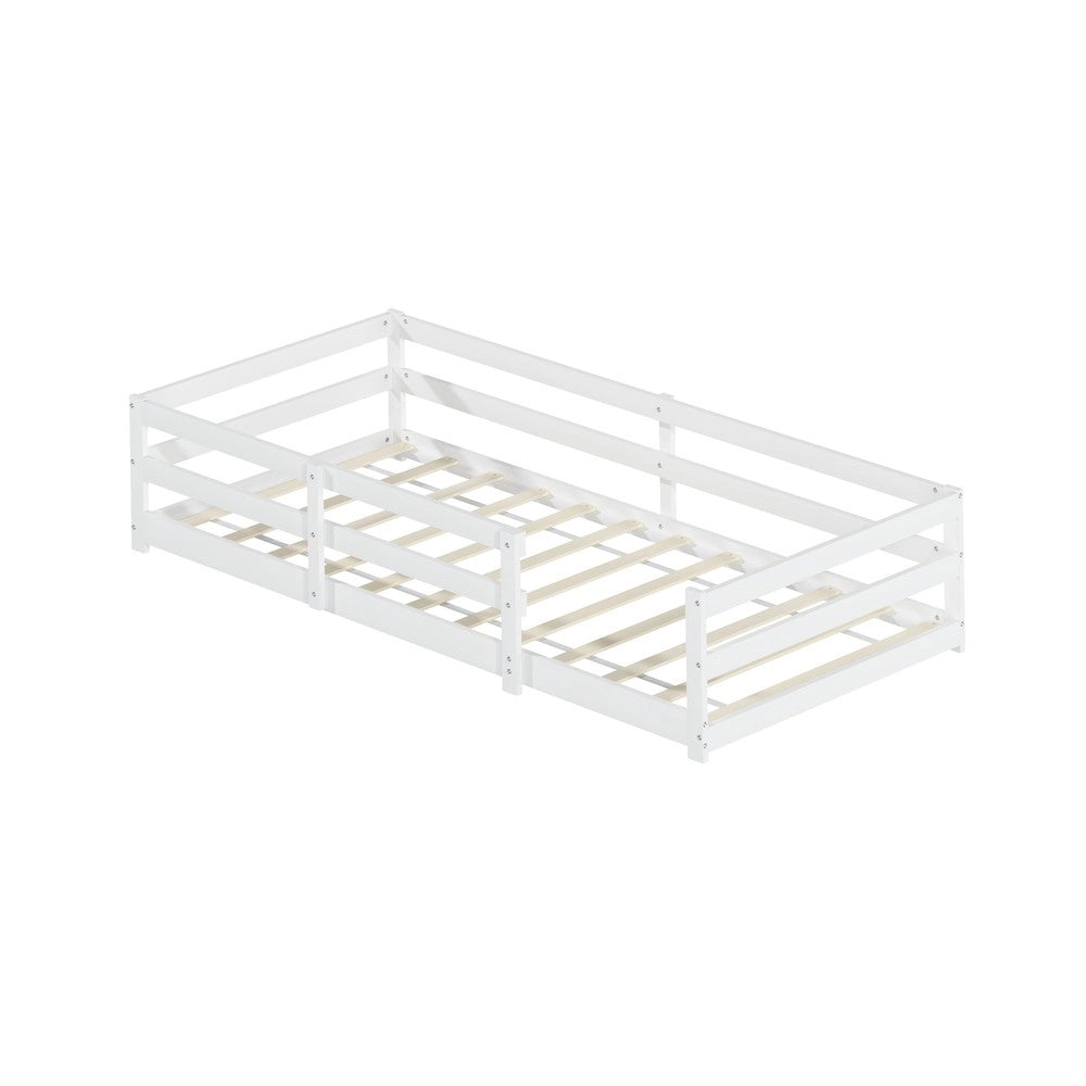 Letto Montessori con Sponda ¨C MINIMAL ¨C Pino Massello, Bianco, 90x200