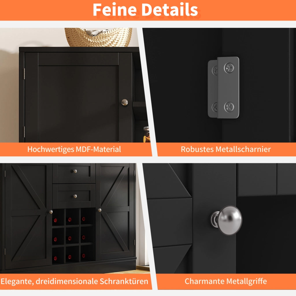 Credenza alta da cucina con portabottiglie e ripiani regolabili