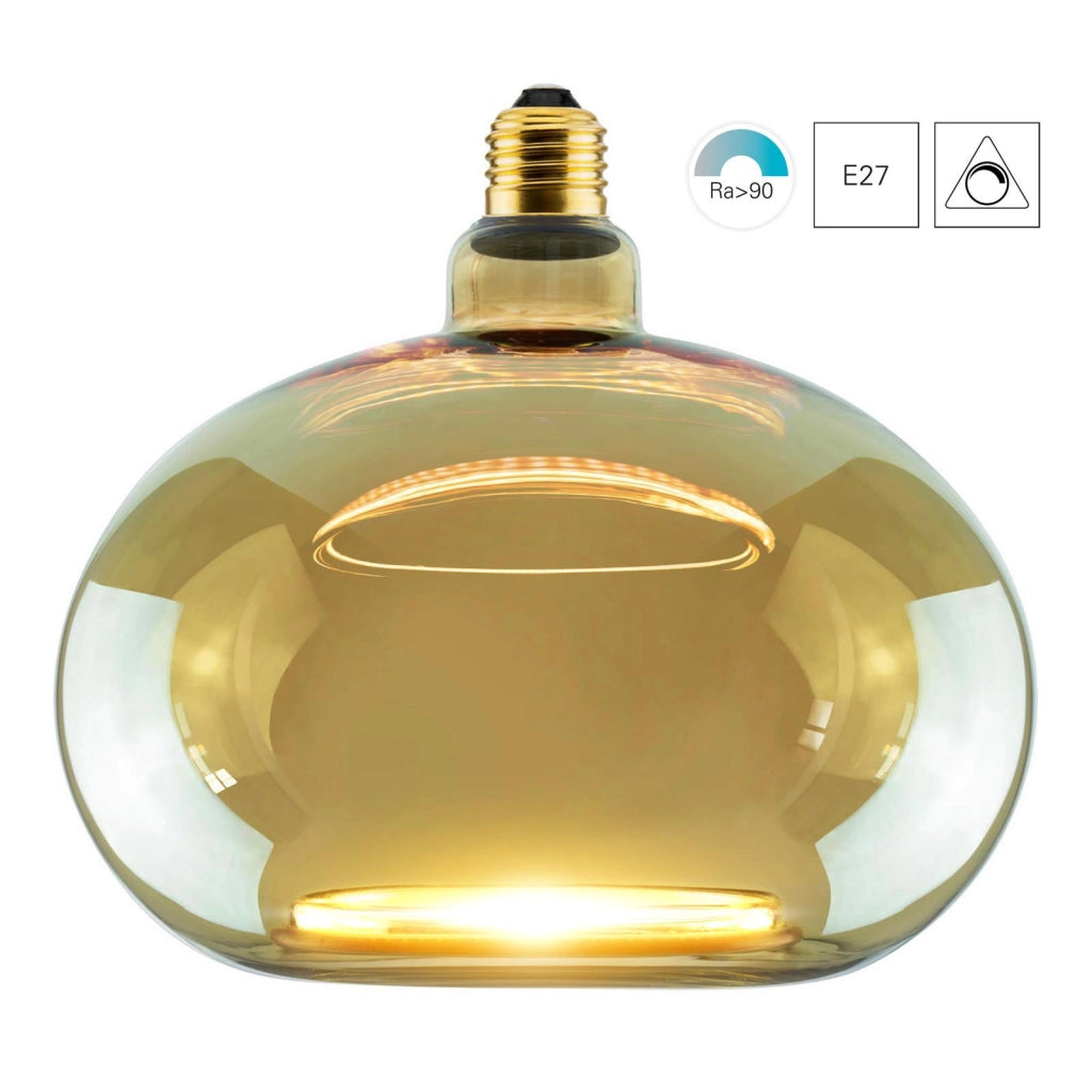 Lampadina stilizzata SHINE lampada LED E27 4.5W dimmerabile vetro luce gialla ambra salotto hall albergo diametro 20cm