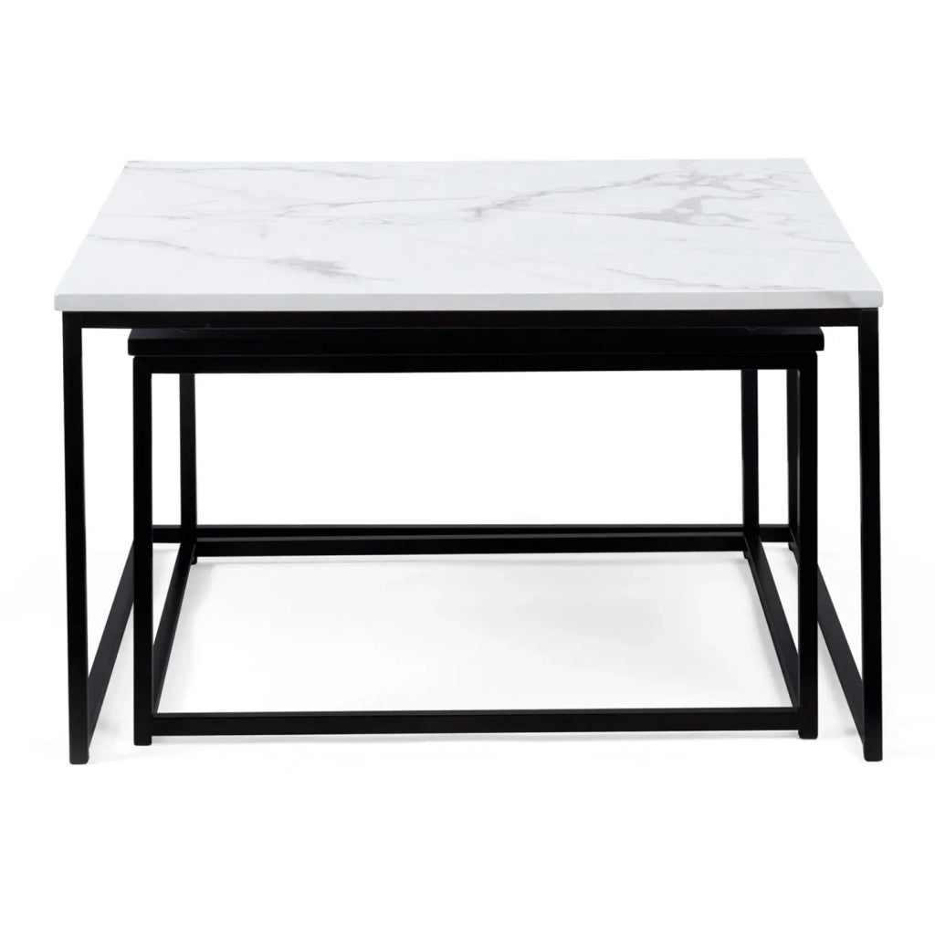 IDMarket - Set di 2 tavolini quadrati ALASKA 60/70 effetto marmo e nero con gambe in metallo