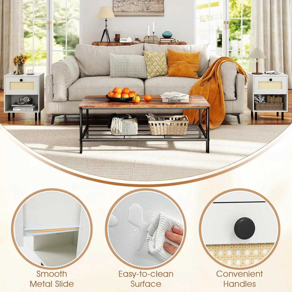 Comodino Camera da Letto con Ampio Cassetto e Scomparto Aperto, Comodino Moderno con Gamba in Metallo e 2 Dispositivi Antiribaltamento per Soggiorno e Ufficio, 40 x 30 x 52 cm (1)