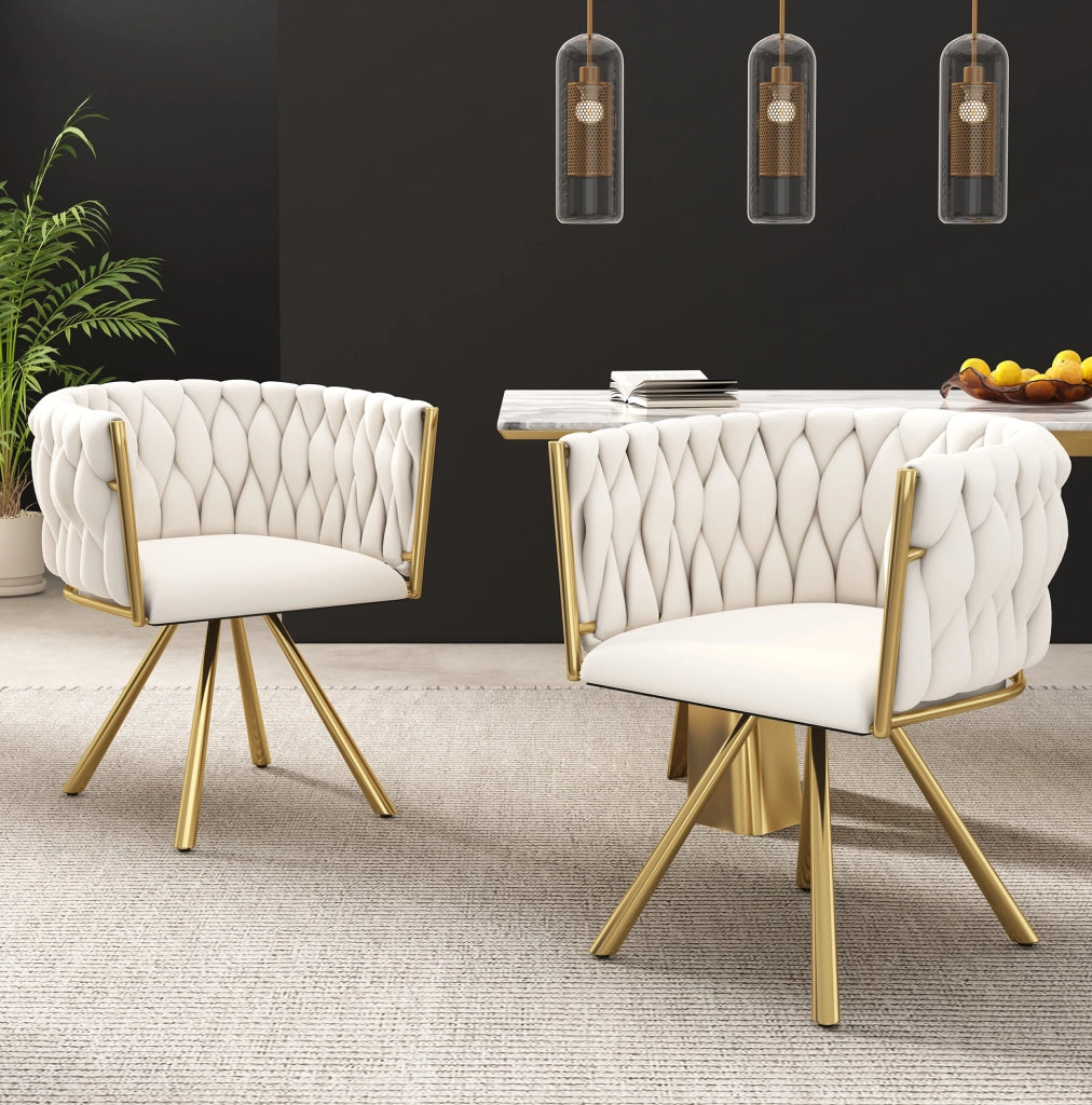 Sedia da pranzo girevole 58.42x54.61x45.09 cm con rotazione 360°; in velluto; beige e oro