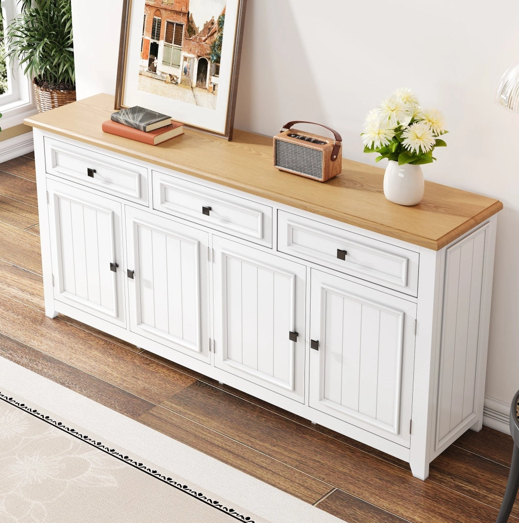 Sideboard moderno con 3 cassetti e 4 ante 160x35x76 cm in MDF bianco