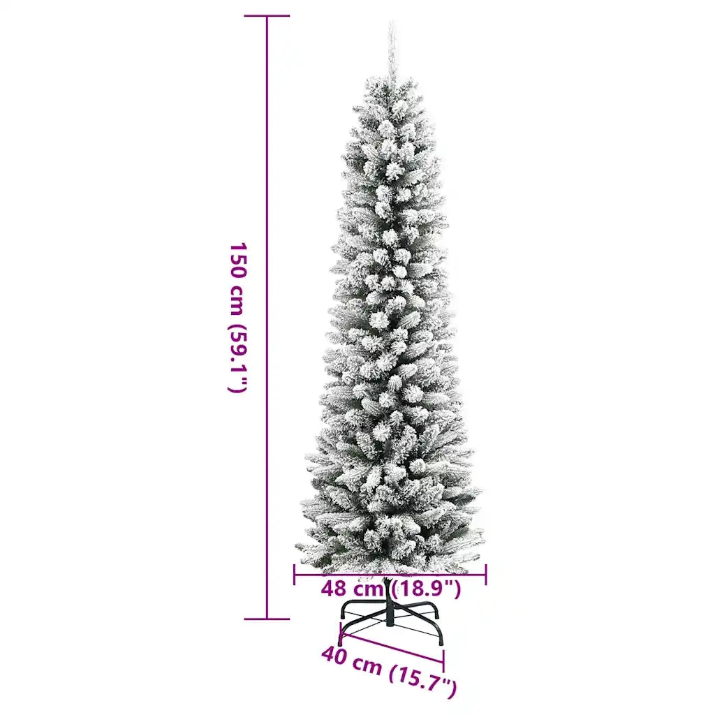 vidaXL Albero Natale Artificiale Sottile Neve Floccata 150cm PVC e PE
