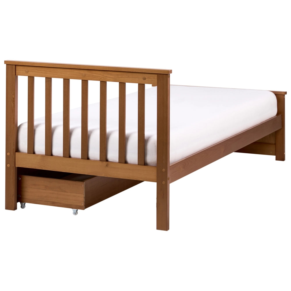 Letto singolo in legno di pino e MDF con contenitore e 2 cassetti 90 x 200 cm Testiera a doghe minimalista