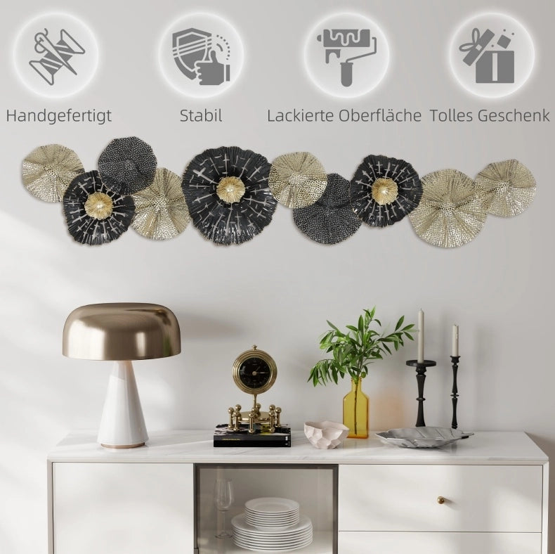 Decorazione da parete in metallo nero e oro 134 x 29 cm, stile moderno