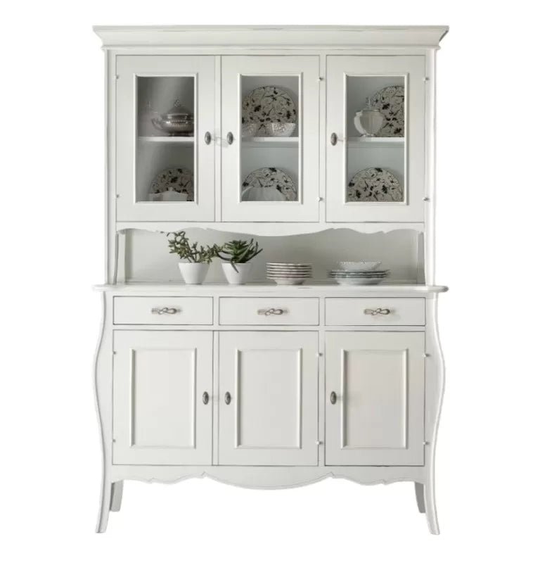 Cristalliera classica 3 porte in legno bianco opaco 151x50x214 (3088+3089) - Mobili 2G