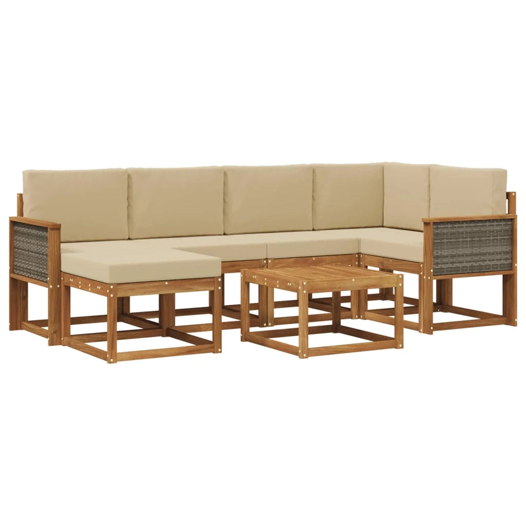 Set di divani da esterno 7 pz Naturale e Beige 3385369