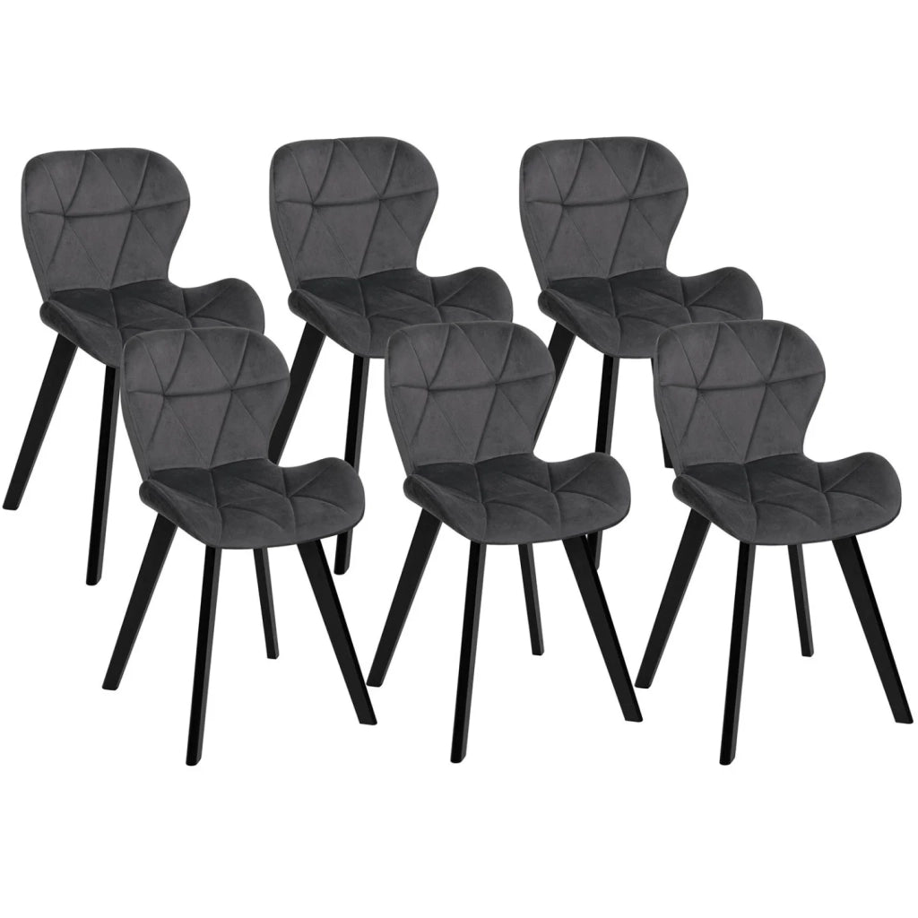 IDMarket - Set di 6 sedie ROBINE in velluto grigio scuro con gambe nere