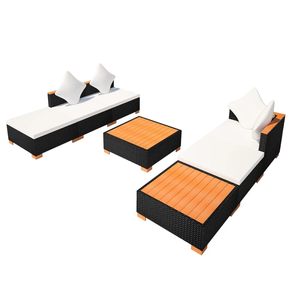 Set Divani da Giardino 7 pz con Cuscini in Polyrattan Nero cod mxl 34802