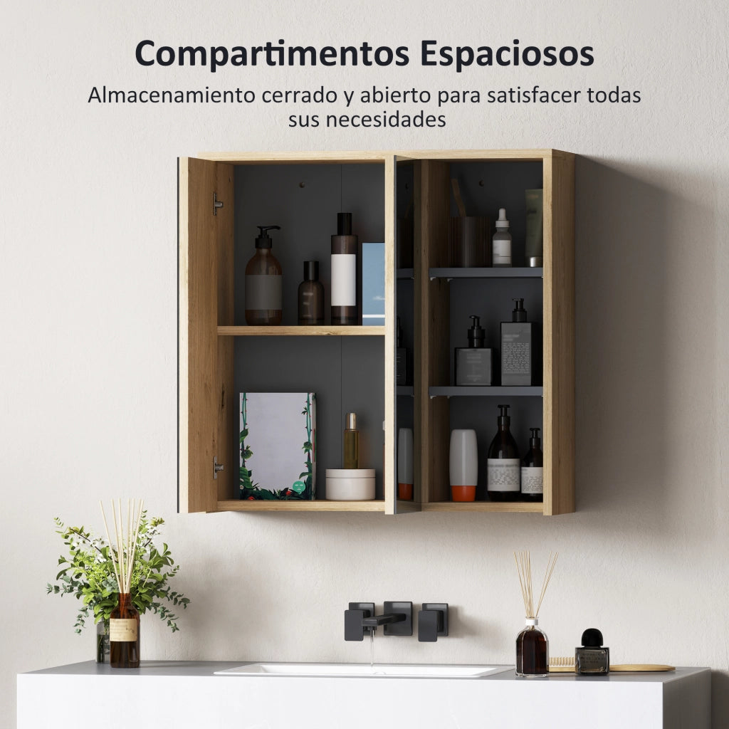 Mobile Bagno con Specchio e Ripiani ¨C Zephmum ¨C Legno Naturale 60x20x60 cm